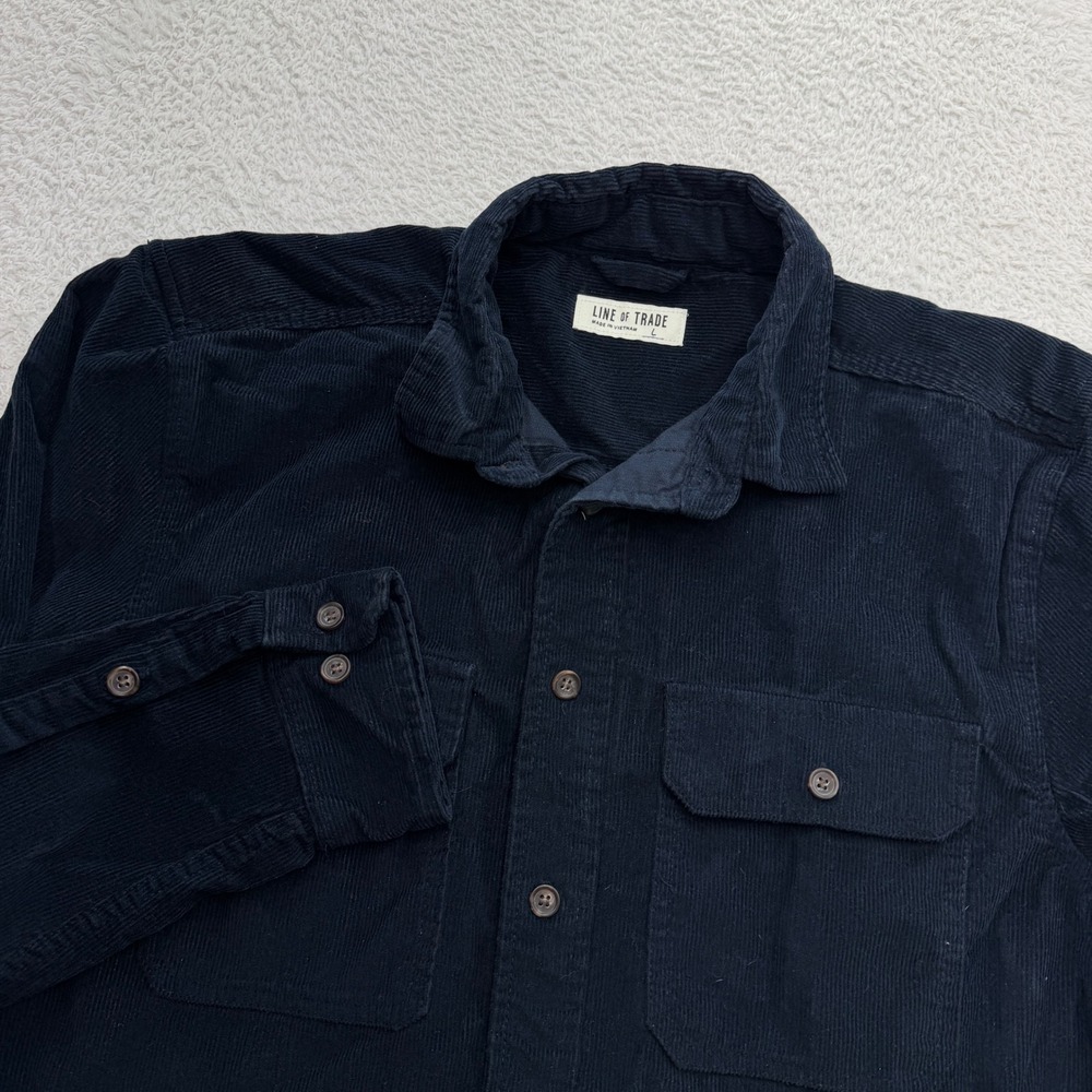 Line‎ of Trade Mens Navy Blue Corduroy Button Down Shirt Elbow Patches Size L